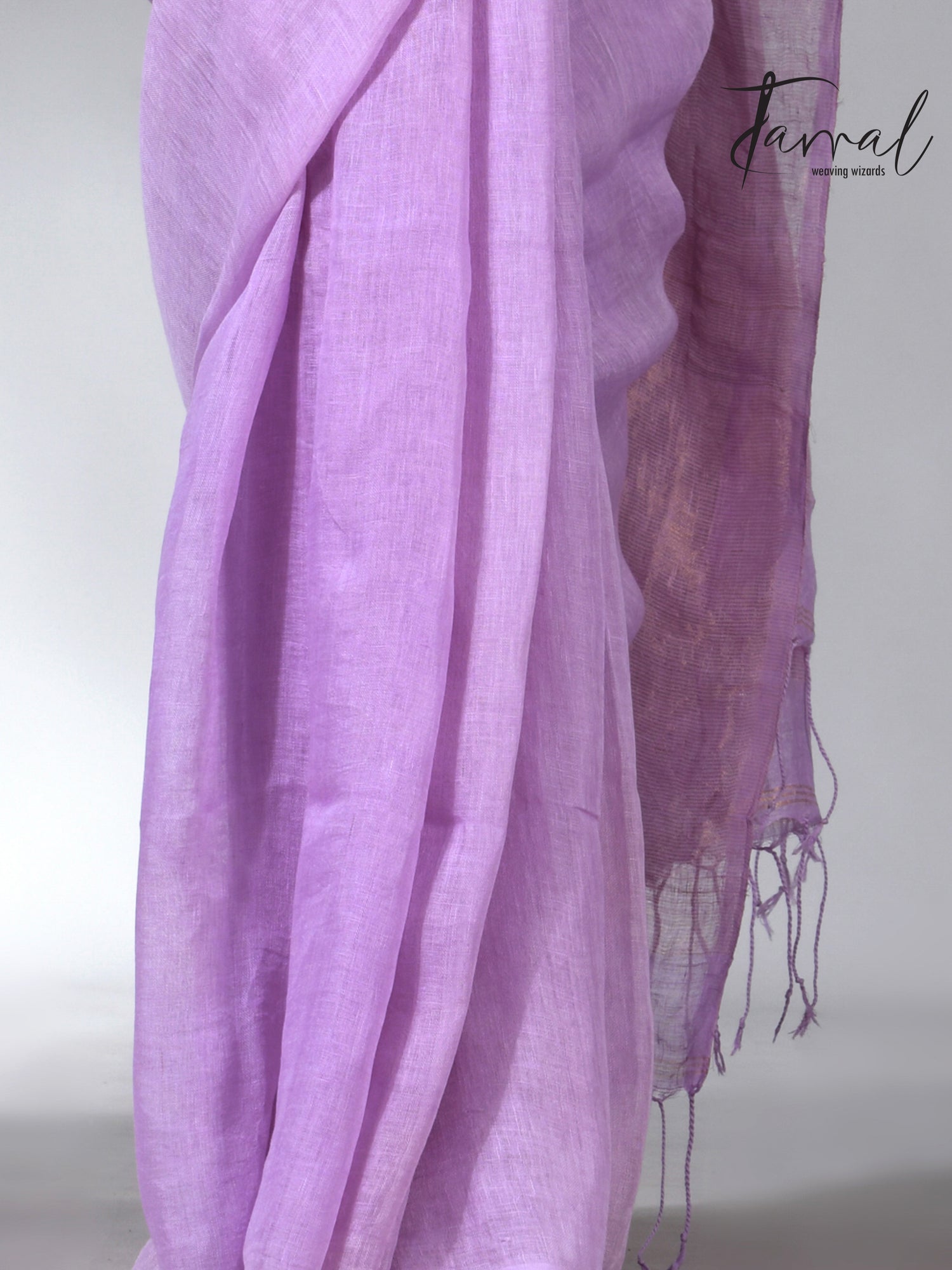 Lavemder with golden zari stripe pallu linen handloom saree