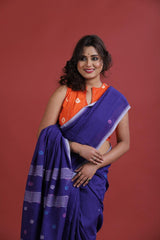 Lavender With White Border cotton handwoven jamdani saree - Tamal Boutique