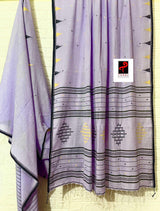 Lavender with black border cotton temple handwoven jamdani saree - Tamal Boutique