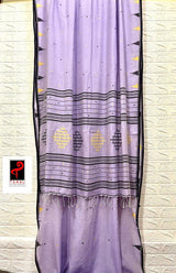 Lavender with black border cotton temple handwoven jamdani saree - Tamal Boutique