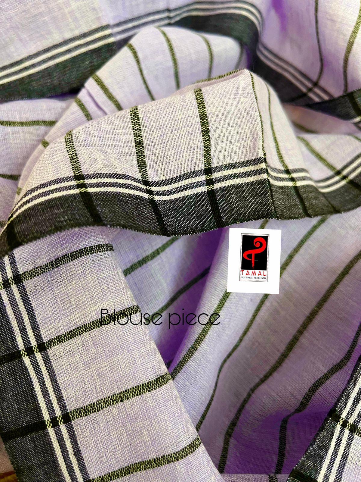 Lavender with black temple pure cotton handwoven jamdani saree