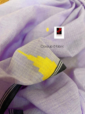 Lavender with black temple pure cotton handwoven jamdani saree