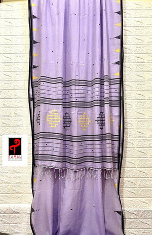 Lavender with black temple pure cotton handwoven jamdani saree