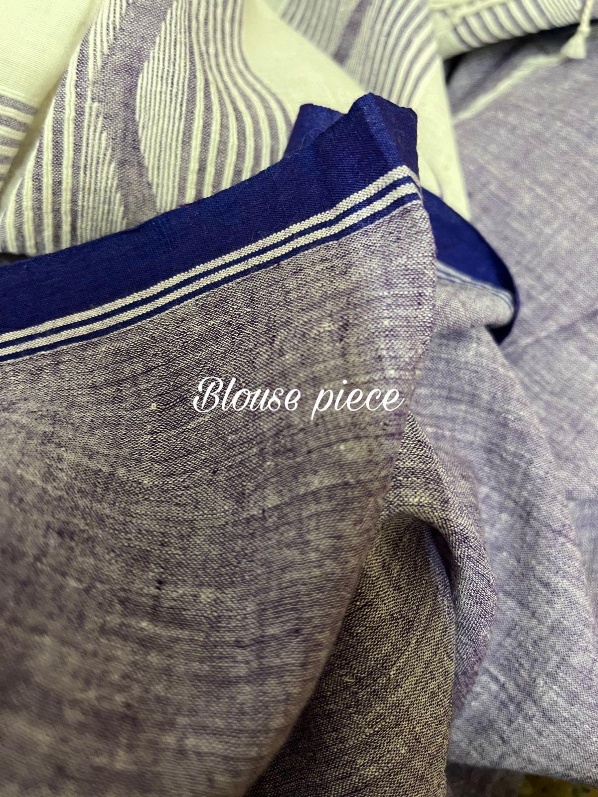 Lavender with blue fish motifs cotton handwoven jamdani saree 