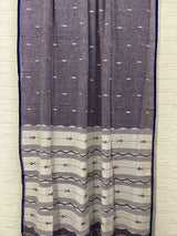 Lavender with blue border fish motifs cotton handwoven jamdani saree - Tamal Boutique