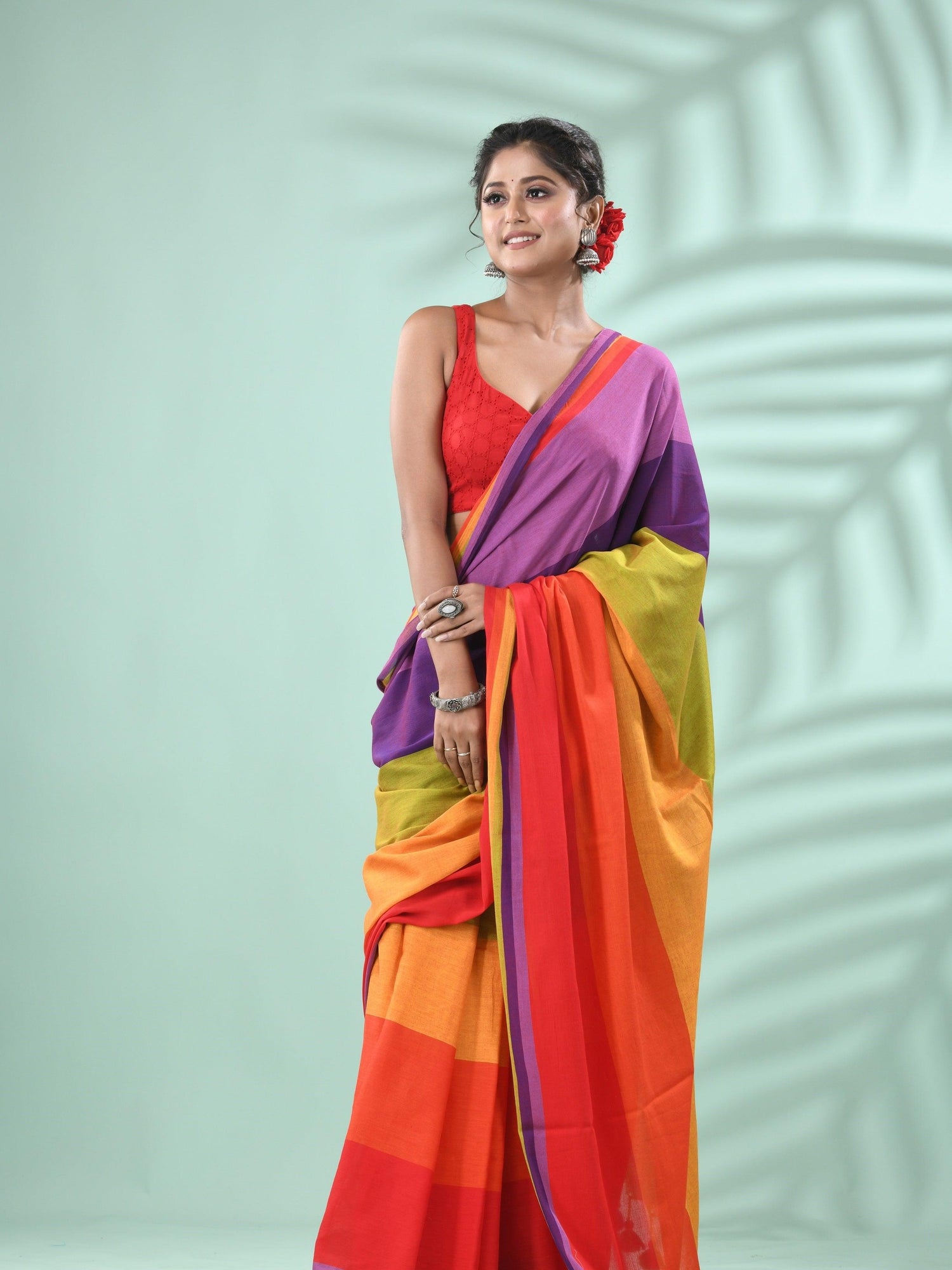 Lavender with multicolour pure mul cotton handloom saree