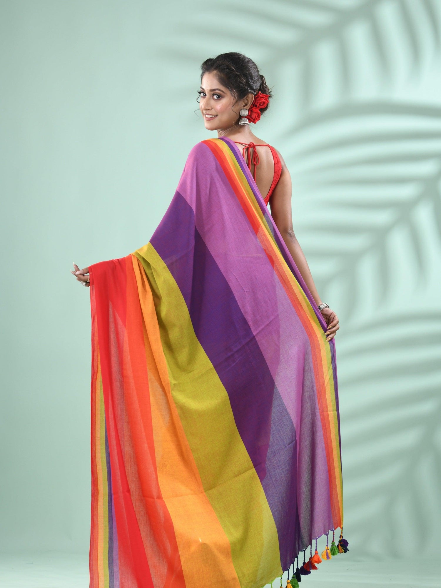 Lavender with multicolour pure mul cotton handloom saree