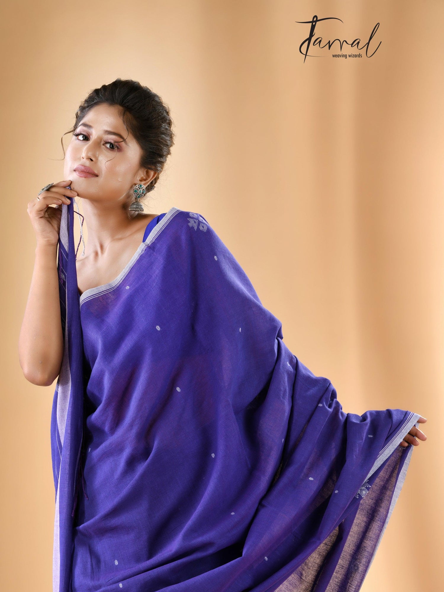 Lavender with tree pallu pure cotton handwoven jamdani saree