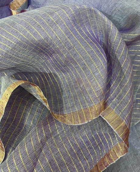 Lavender colour half silk & half linen temple border handwoven jamdani saree - Tamal Boutique