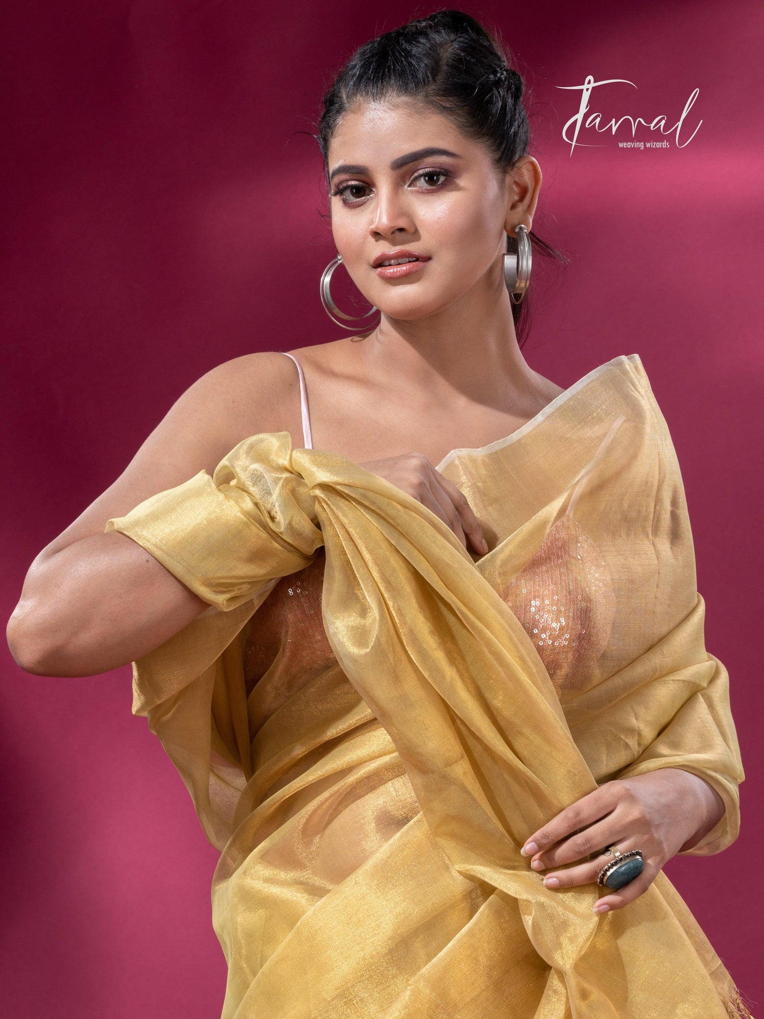 Lemon yellow organza silk tissue handloom saree - Tamal Boutique