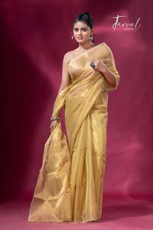 Lemon yellow organza silk tissue handloom saree - Tamal Boutique