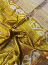 Lemon yellow with white floral matka silk handwoven jamdani saree - Tamal Boutique