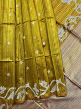 Lemon yellow with white floral matka silk handwoven jamdani saree - Tamal Boutique