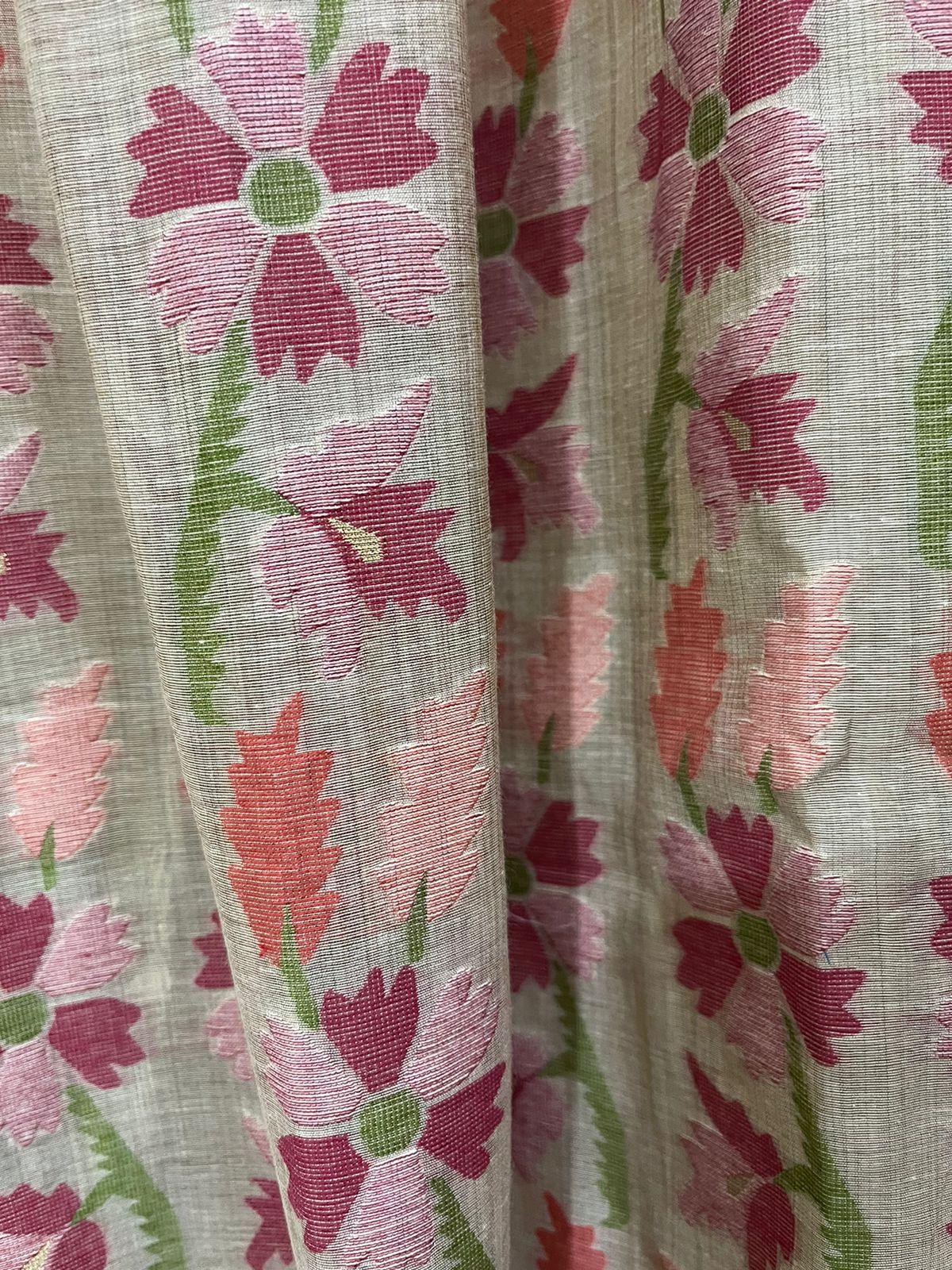 Light Beige with multiple pallu silk cotton handloom jamdani saree - Tamal Boutique