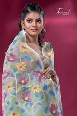 Light Sea Green Floral Delight allover Handwoven Jamdani Saree2