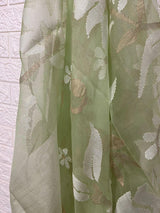 Light apple green with white allover floral handwoven muslin silk Kurti & Dupatta set - Tamal Boutique