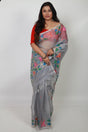 Light ash with multicolour muslin silk handwoven jamdani saree with blouse piece - Tamal Boutique