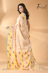 Light beige pure Tussar silk handwoven jamdani saree back