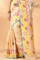Light beige pure Tussar silk handwoven jamdani saree bottom