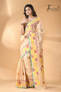 Light beige pure Tussar silk handwoven jamdani saree full
