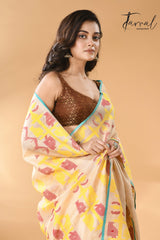 Light beige pure Tussar silk handwoven jamdani saree left
