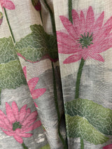Light beige with pink colour water lily woven motifs handloom silk cotton saree - Tamal Boutique