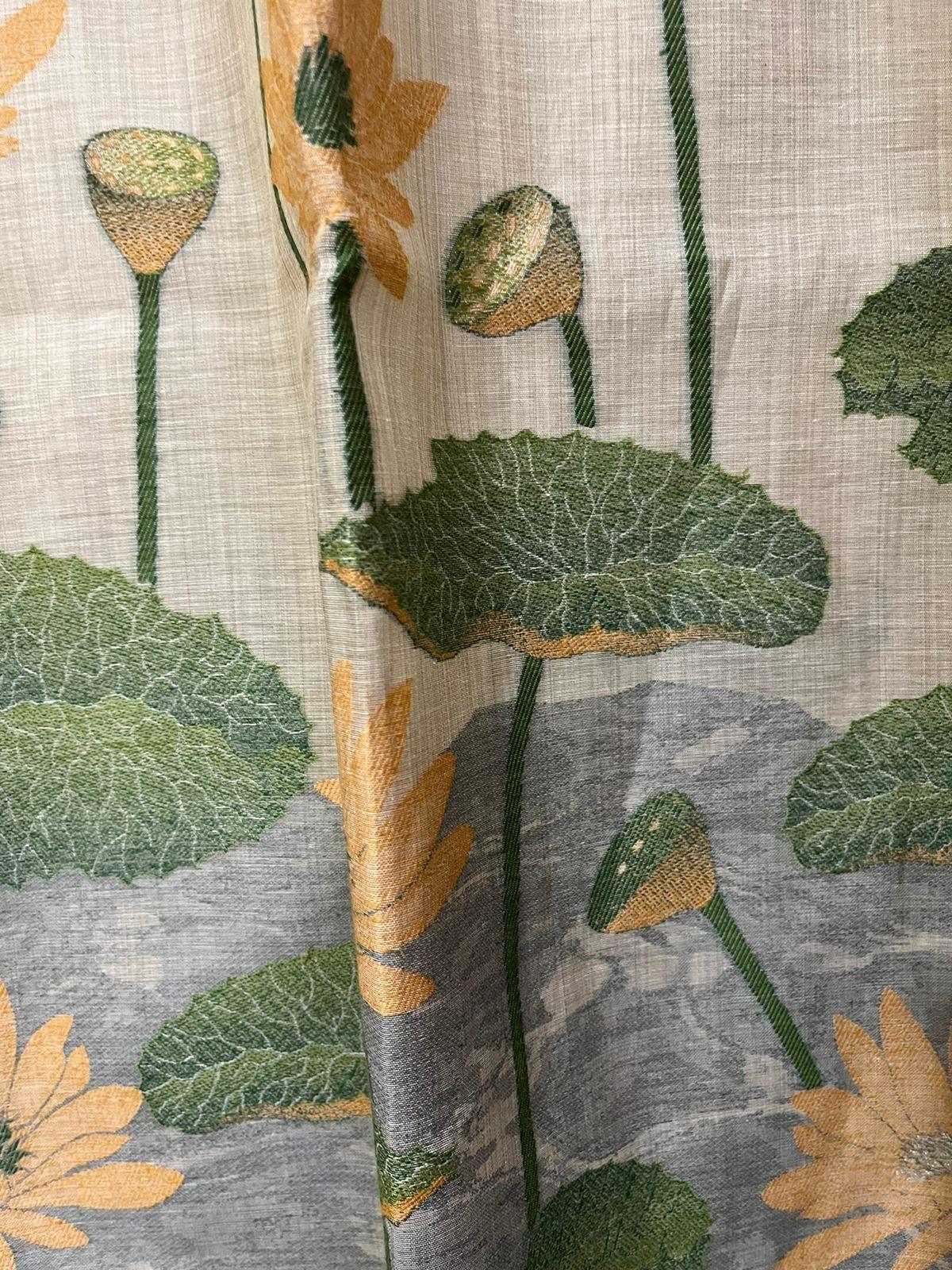 Light beige with yellow colour water lily woven motifs handloom silk cotton saree - Tamal Boutique