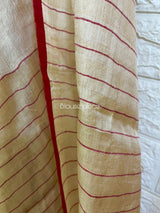 Light beige with red colour traditional tussar silk handwoven dhakai jamdani saree - Tamal Boutique