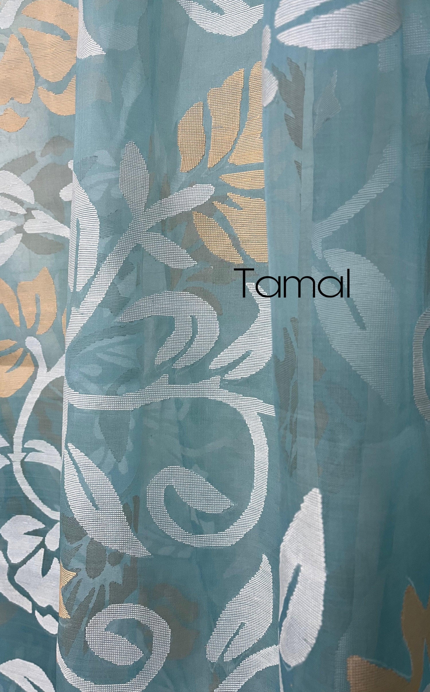 Light sky blue with white & beige colour allover floral handwoven jamdani saree - Tamal Boutique