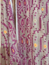 Light cream with magenta colour soft handloom dhakai jamdani saree - Tamal Boutique