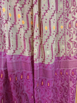 Light cream with magenta colour soft handloom dhakai jamdani saree - Tamal Boutique