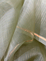 Light mint green with white allover floral handwoven jamdani in muslin silk saree - Tamal Boutique