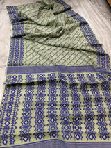 Light mint green with blue soft handloom dhakai jamdani saree - Tamal Boutique