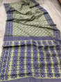 Light mint green with blue soft handloom dhakai jamdani saree - Tamal Boutique