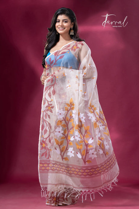 jamdani saree, jamdani, handloom, handwoven, saree, silk, dhakai, weaving, kolkatasaree, tamalboutique