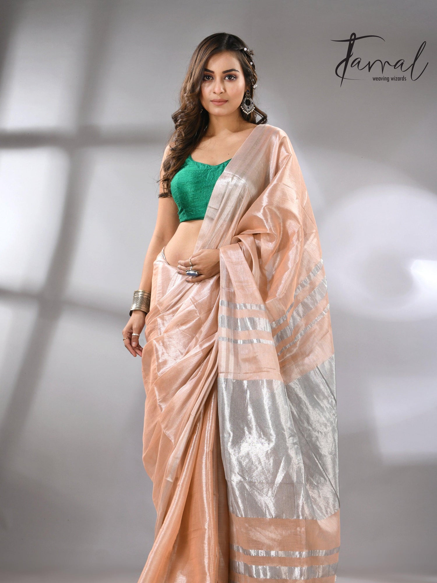 Light peach tissue handloom saree_full