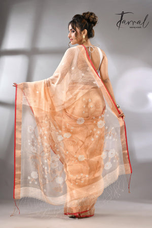 Light_peach_zari_border_silk_linen_handwoven_jamdani_sarees_back