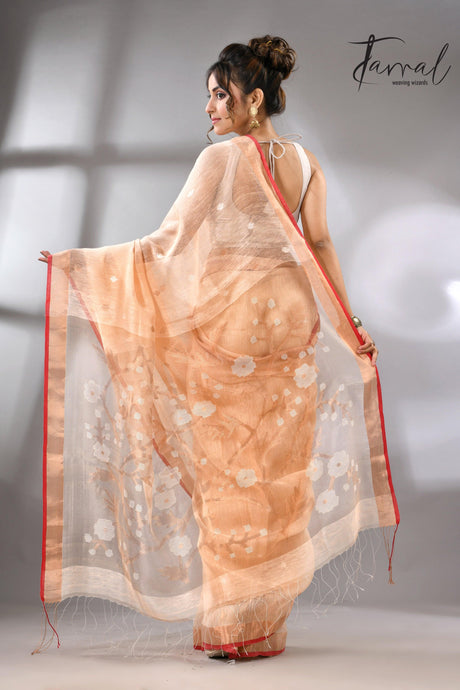 Light_peach_zari_border_silk_linen_handwoven_jamdani_sarees_back