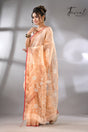 Light peach zari border silk linen handwoven jamdani sarees left