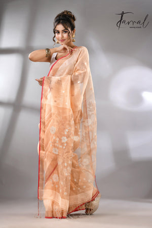 Light_peach_zari_border_silk_linen_handwoven_jamdani_sarees_left2