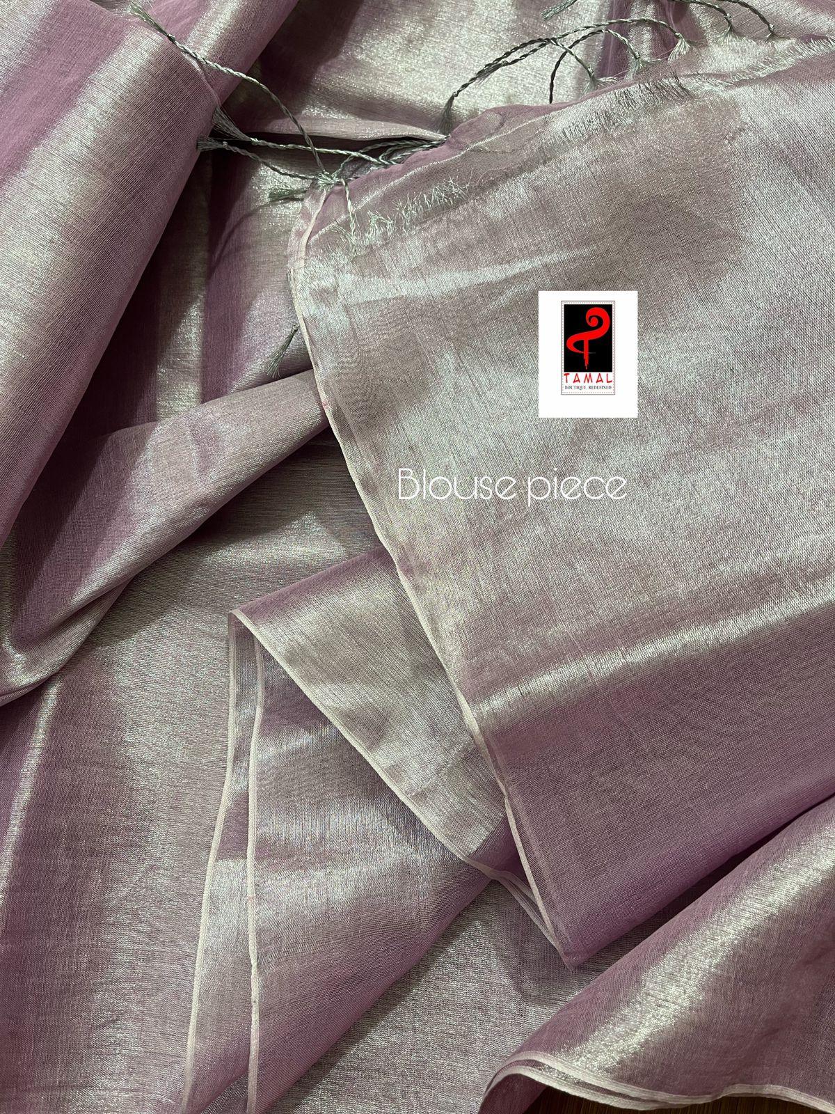 Light pink tissue handloom saree with blouse piece - Tamal Boutique