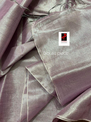 Light pink tissue handloom saree with blouse piece - Tamal Boutique