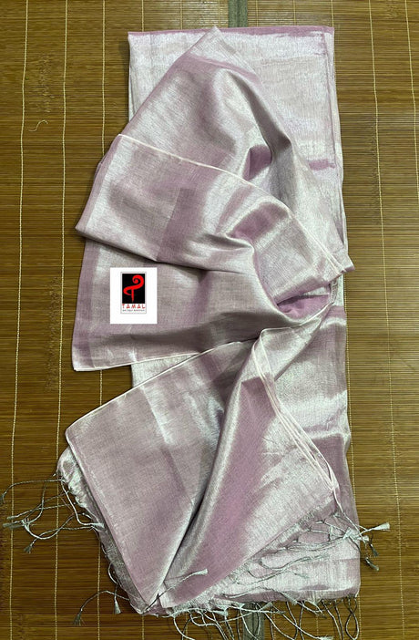 Light pink tissue handloom saree with blouse piece - Tamal Boutique