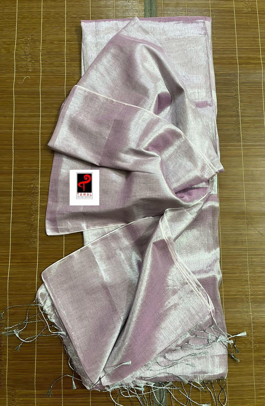Light pink tissue handloom saree with blouse piece - Tamal Boutique