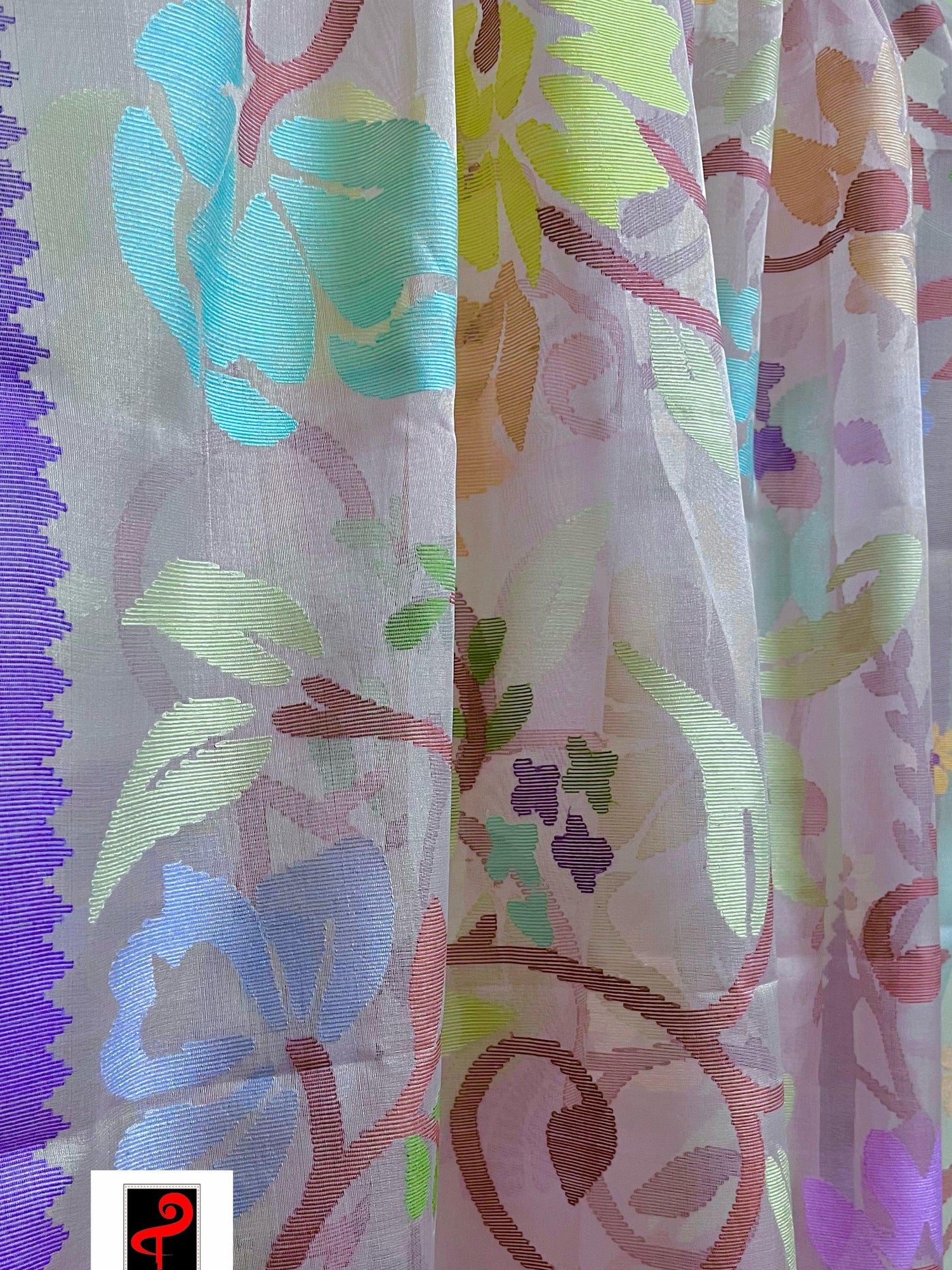 Light pink with multi colour allover floral handwoven jamadani saree in muslin silk - Tamal Boutique