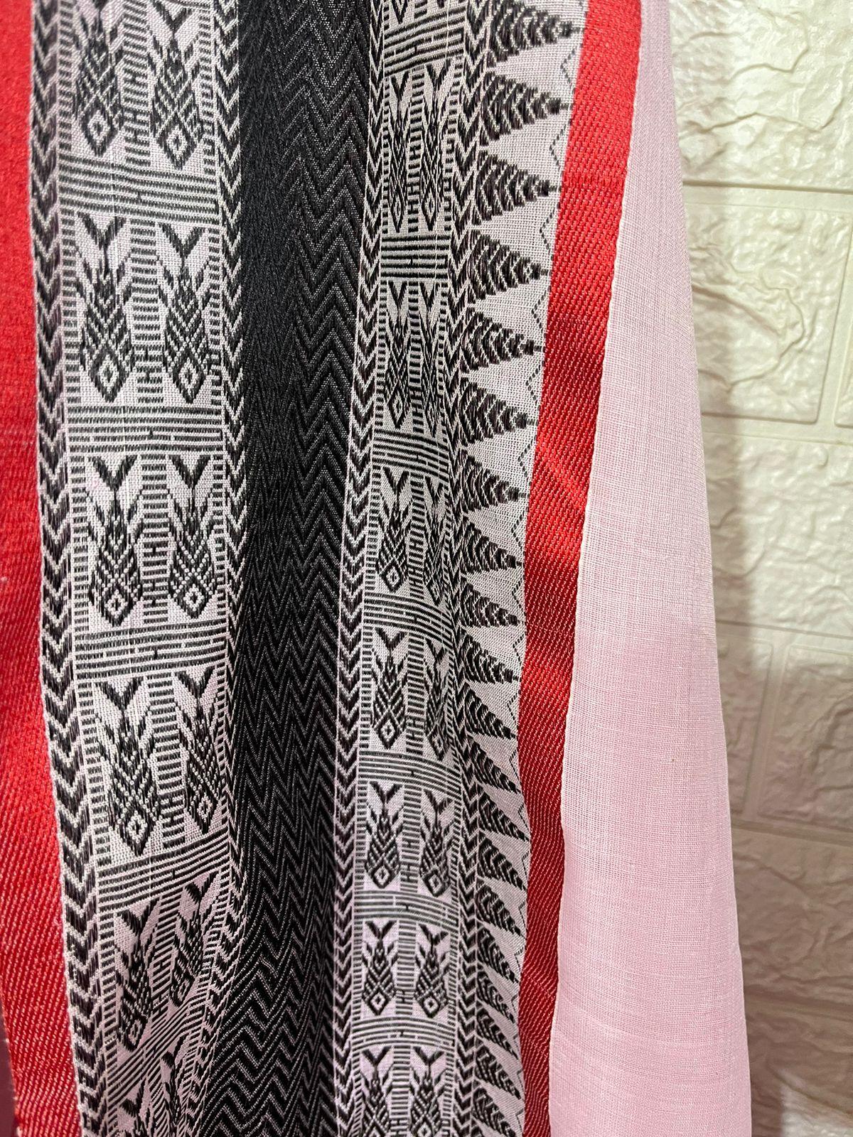 Light pink with red & black border handloom pure cotton saree