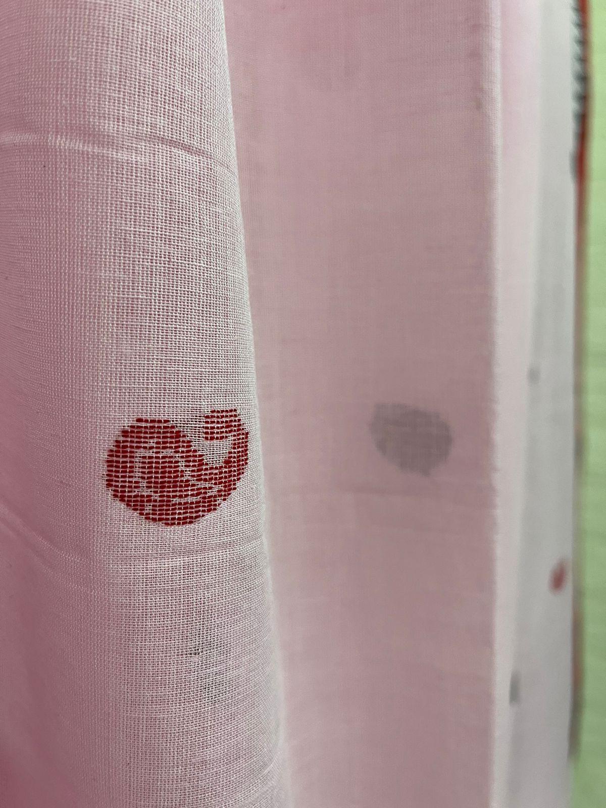 Light pink with red & black border handloom pure cotton saree