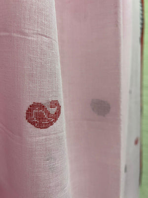 Light pink with red & black border handloom pure cotton saree