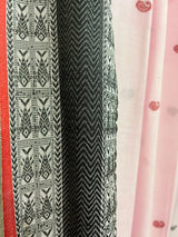 Light pink with red &black fish motifs border handloom cotton bomkai saree - Tamal Boutique