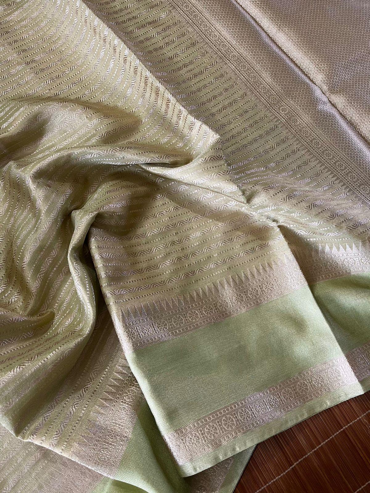 Light pista green with silver zari tissue banarasi silk saree - Tamal Boutique